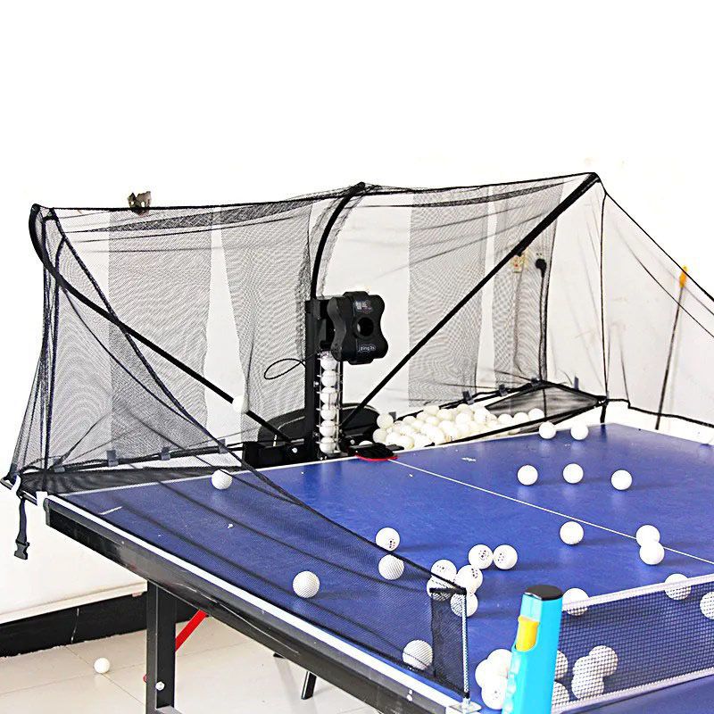 Table Tennis Net Set - Tischtennis-Automatikballmaschine mit Trainingsgurt-Set, professionelles Einzelautomatik-Serviergerät, Serviernetz